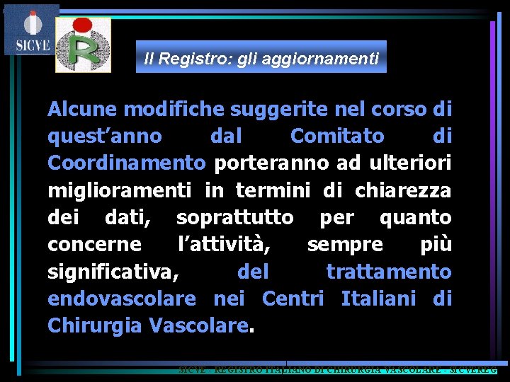 Il Registro: gli aggiornamenti Alcune modifiche suggerite nel corso di quest’anno dal Comitato di