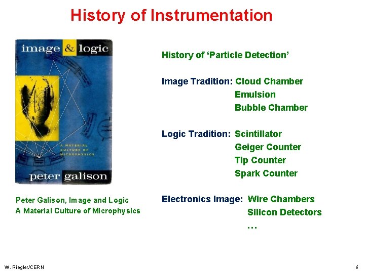 History of Instrumentation History of ‘Particle Detection’ Image Tradition: Cloud Chamber Emulsion Bubble Chamber