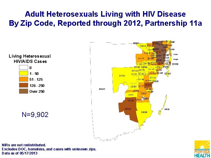 Adult Heterosexuals Living with HIV Disease By Zip Code, Reported through 2012, Partnership 11