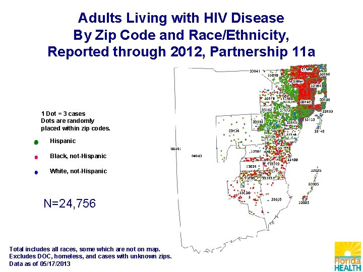 Adults Living with HIV Disease By Zip Code and Race/Ethnicity, Reported through 2012, Partnership