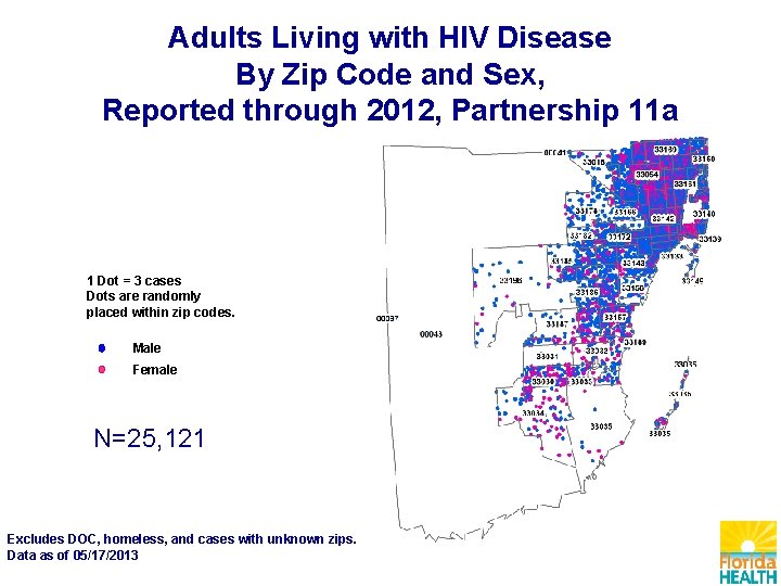 Adults Living with HIV Disease By Zip Code and Sex, Reported through 2012, Partnership