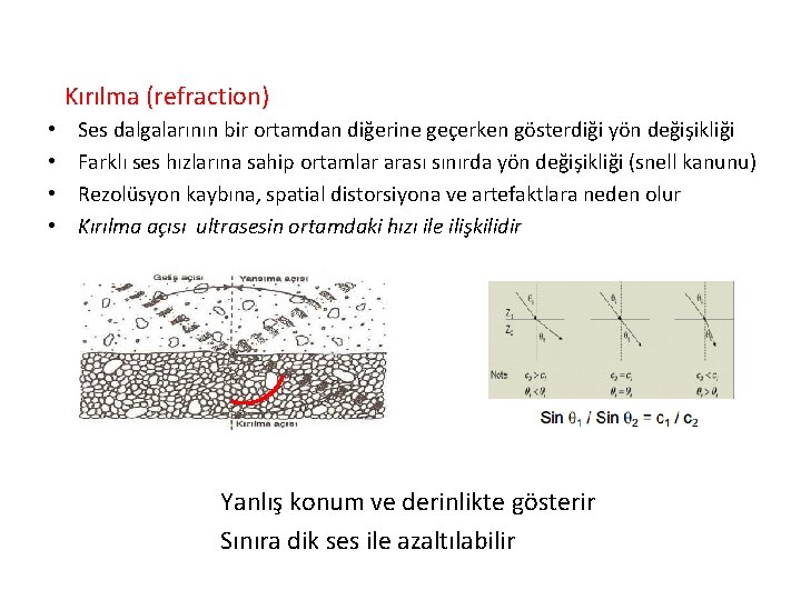 Kırılma (refraction) • • Ses dalgalarının bir ortamdan diğerine geçerken gösterdiği yön değişikliği Farklı