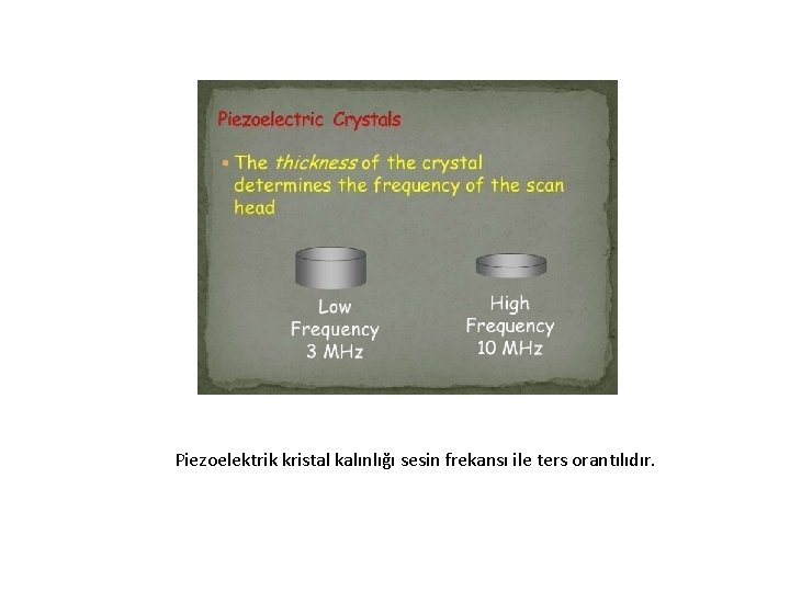 Piezoelektrik kristal kalınlığı sesin frekansı ile ters orantılıdır. 