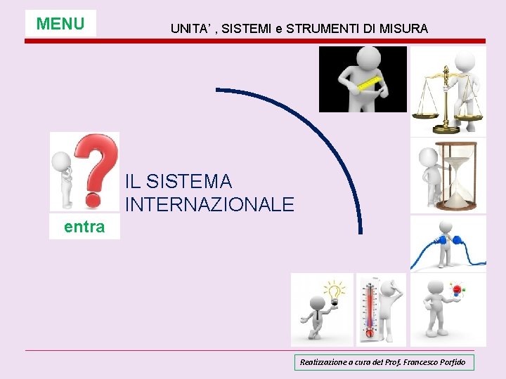 MENU UNITA’ , SISTEMI e STRUMENTI DI MISURA IL SISTEMA INTERNAZIONALE entra Realizzazione a MENU UNITA’ , SISTEMI e STRUMENTI DI MISURA IL SISTEMA INTERNAZIONALE entra Realizzazione a