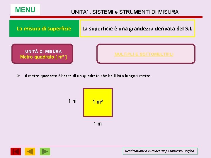 MENU UNITA’ , SISTEMI e STRUMENTI DI MISURA La misura di superficie La superficie MENU UNITA’ , SISTEMI e STRUMENTI DI MISURA La misura di superficie La superficie