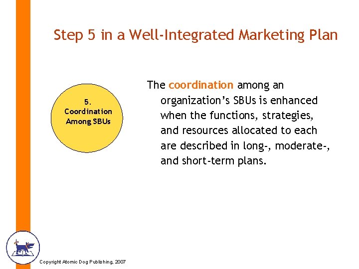 Step 5 in a Well-Integrated Marketing Plan 5. Coordination Among SBUs Copyright Atomic Dog