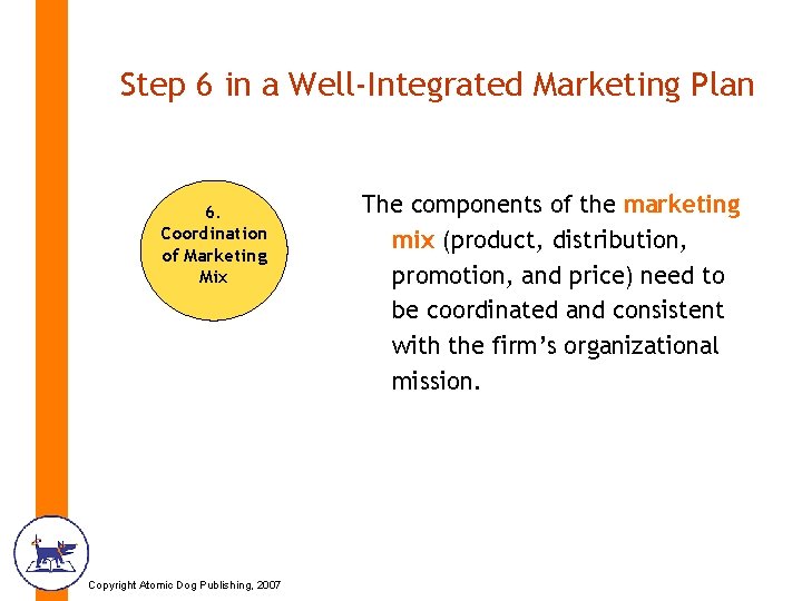 Step 6 in a Well-Integrated Marketing Plan 6. Coordination of Marketing Mix Copyright Atomic