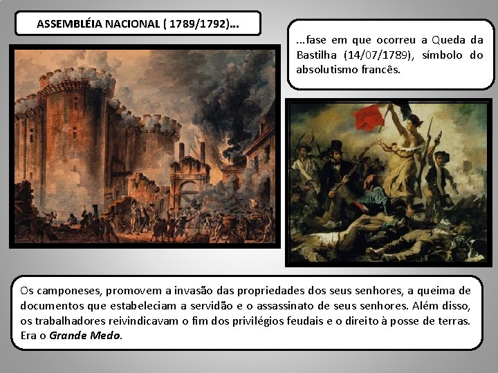 ASSEMBLÉIA NACIONAL ( 1789/1792). . . fase em que ocorreu a Queda da Bastilha