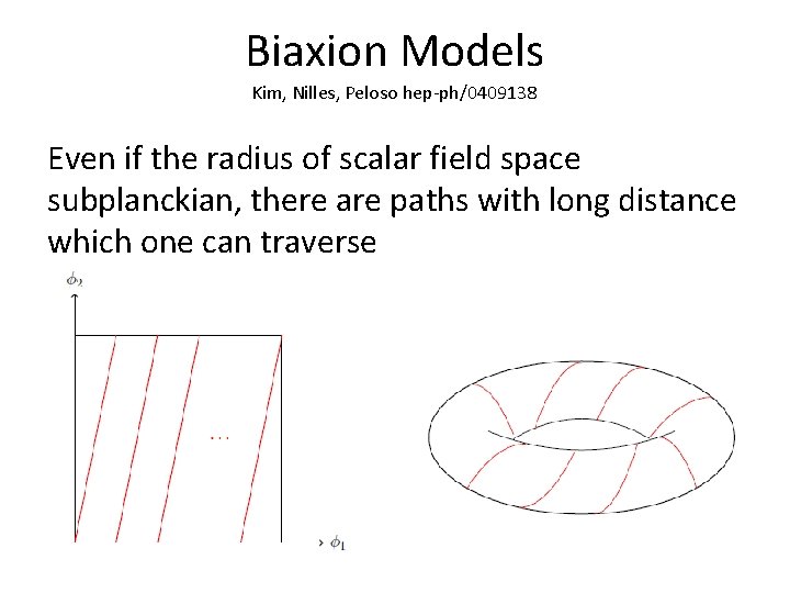 Biaxion Models Kim, Nilles, Peloso hep-ph/0409138 Even if the radius of scalar field space