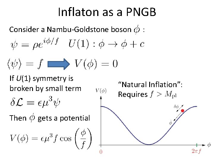 Inflaton as a PNGB Consider a Nambu-Goldstone boson If U(1) symmetry is broken by