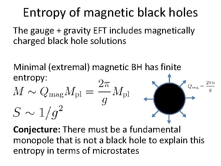 Entropy of magnetic black holes The gauge + gravity EFT includes magnetically charged black