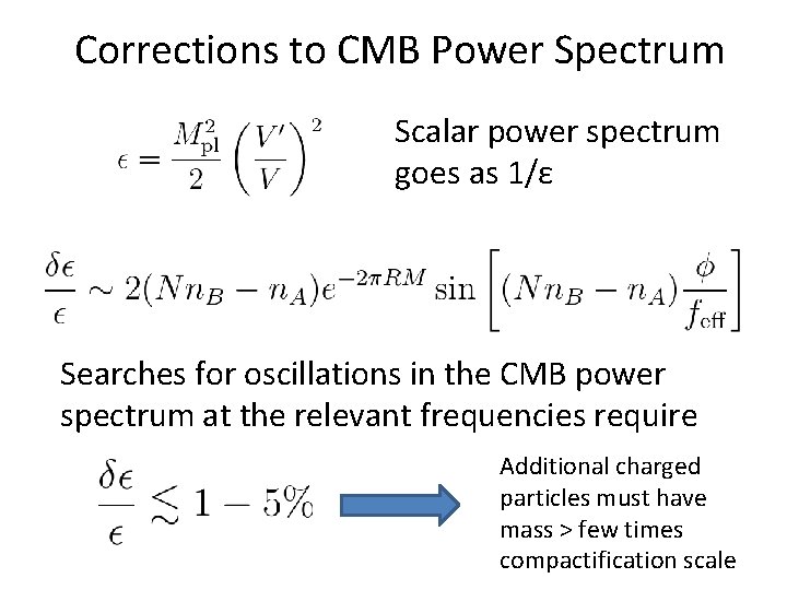 Corrections to CMB Power Spectrum Scalar power spectrum goes as 1/ε Searches for oscillations