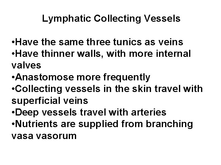 Lymphatic Collecting Vessels • Have the same three tunics as veins • Have thinner