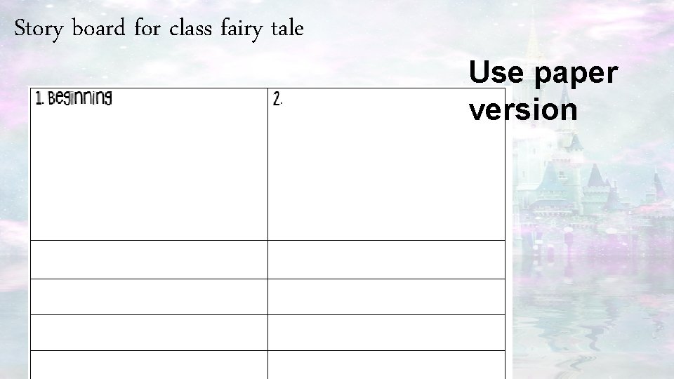 Story board for class fairy tale Use paper version 