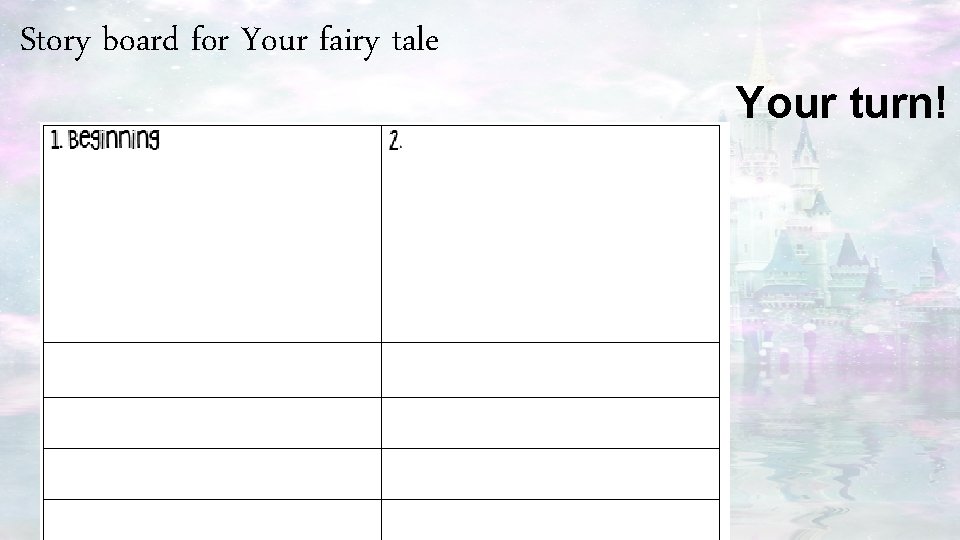 Story board for Your fairy tale Your turn! 