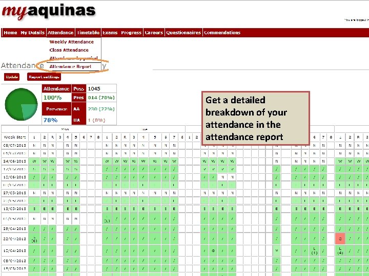 Get a detailed breakdown of your attendance in the attendance report Get a detailed breakdown of your attendance in the attendance report