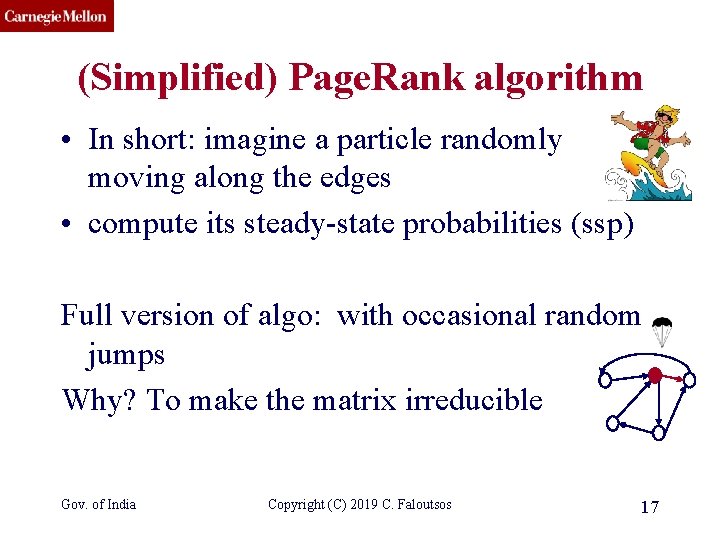 CMU SCS (Simplified) Page. Rank algorithm • In short: imagine a particle randomly moving