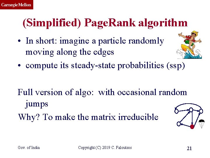 CMU SCS (Simplified) Page. Rank algorithm • In short: imagine a particle randomly moving