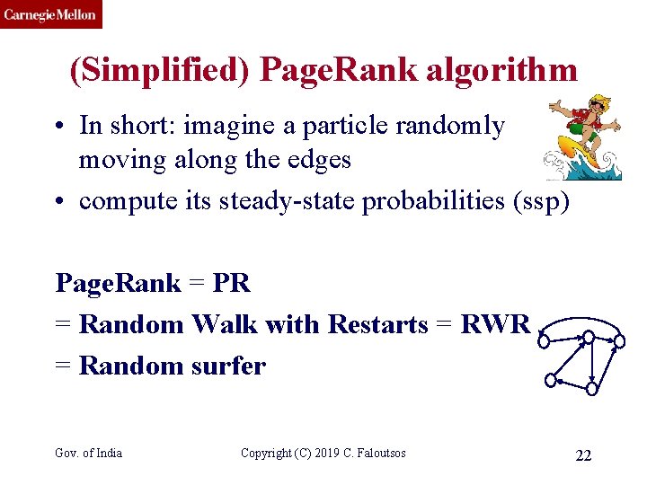CMU SCS (Simplified) Page. Rank algorithm • In short: imagine a particle randomly moving