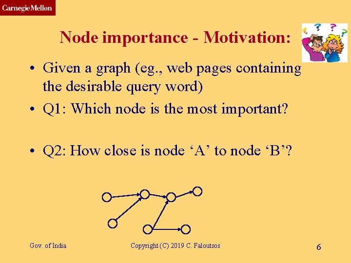 CMU SCS Node importance - Motivation: • Given a graph (eg. , web pages