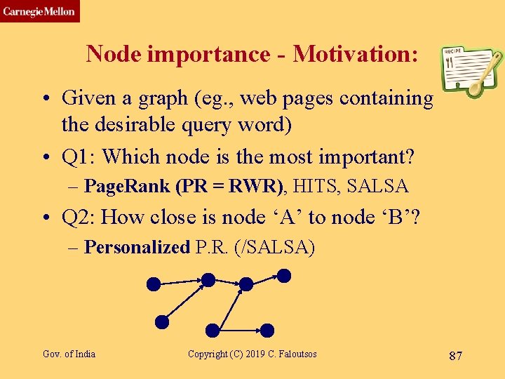 CMU SCS Node importance - Motivation: • Given a graph (eg. , web pages