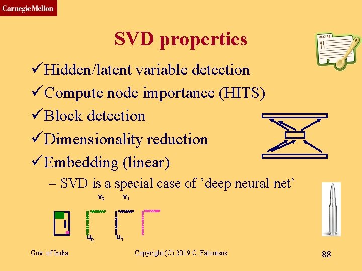 CMU SCS SVD properties ü Hidden/latent variable detection ü Compute node importance (HITS) ü