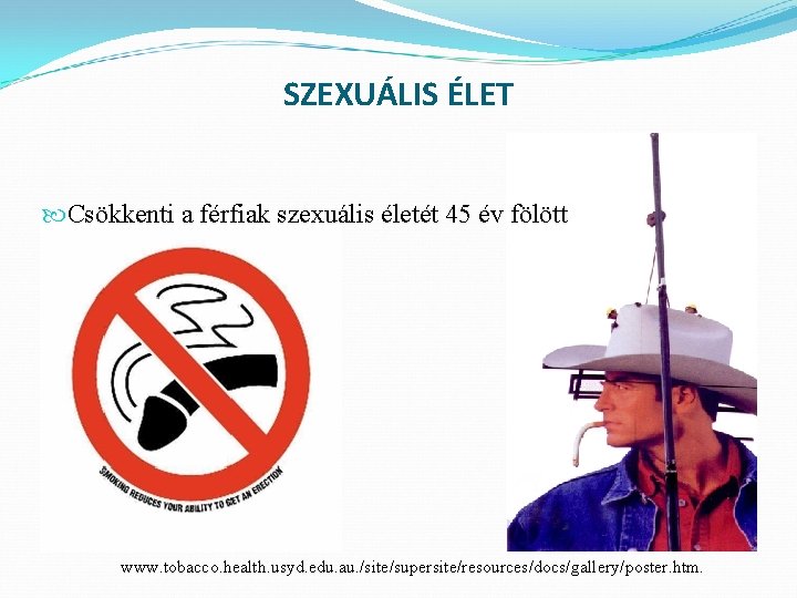 SZEXUÁLIS ÉLET Csökkenti a férfiak szexuális életét 45 év fölött www. tobacco. health. usyd.