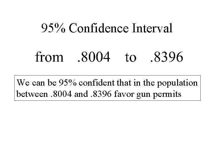 95% Confidence Interval We can be 95% confident that in the population between. 8004