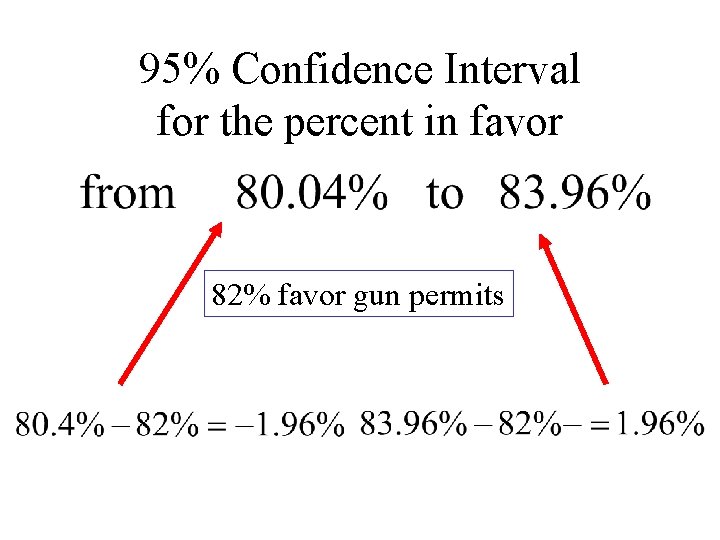 95% Confidence Interval for the percent in favor 82% favor gun permits 