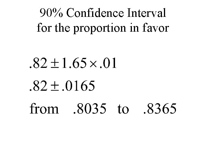 90% Confidence Interval for the proportion in favor 