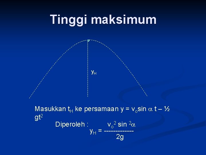 Tinggi maksimum y. H Masukkan t. H ke persamaan y = vosin a t