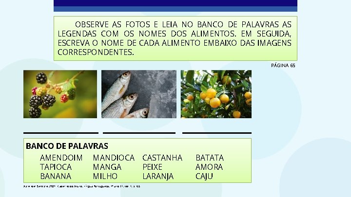 OBSERVE AS FOTOS E LEIA NO BANCO DE PALAVRAS AS LEGENDAS COM OS NOMES