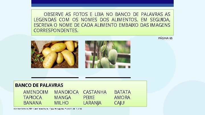 OBSERVE AS FOTOS E LEIA NO BANCO DE PALAVRAS AS LEGENDAS COM OS NOMES