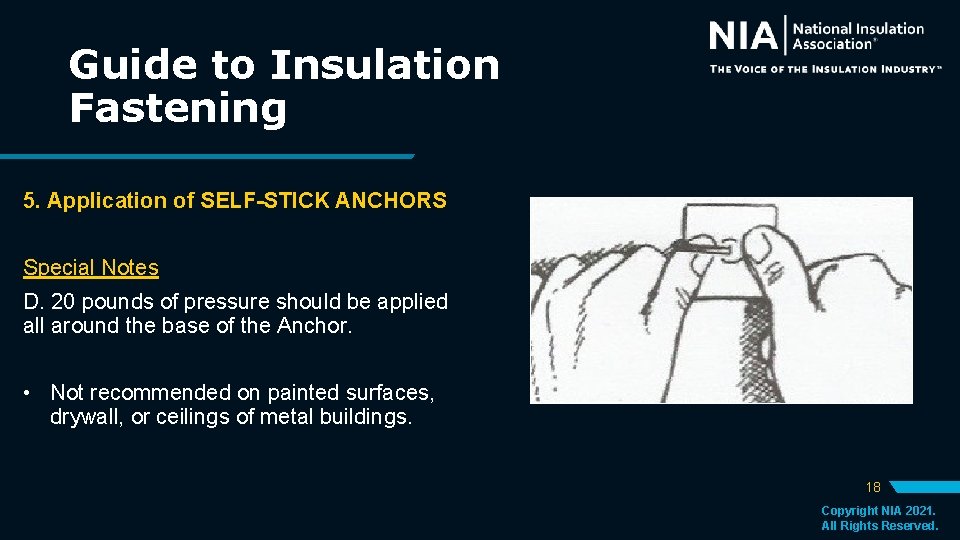 Guide to Insulation Fastening 5. Application of SELF-STICK ANCHORS Special Notes D. 20 pounds