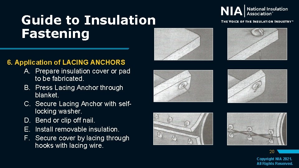 Guide to Insulation Fastening 6. Application of LACING ANCHORS A. Prepare insulation cover or