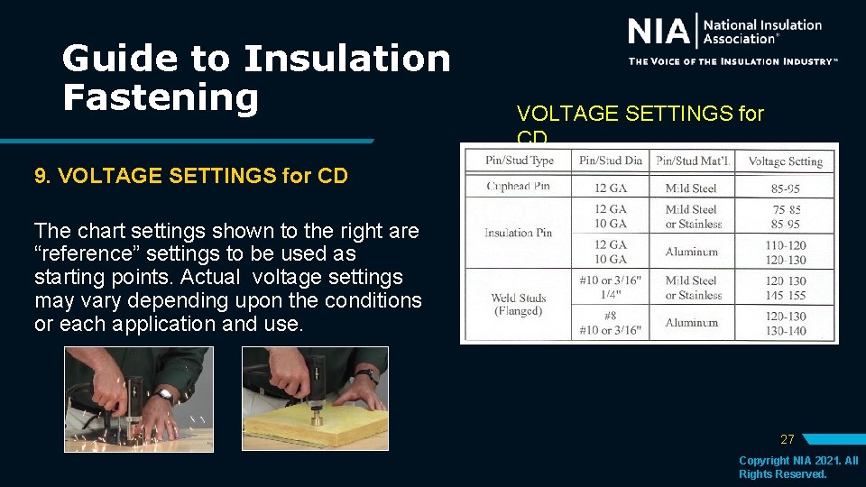 Guide to Insulation Fastening VOLTAGE SETTINGS for CD 9. VOLTAGE SETTINGS for CD The