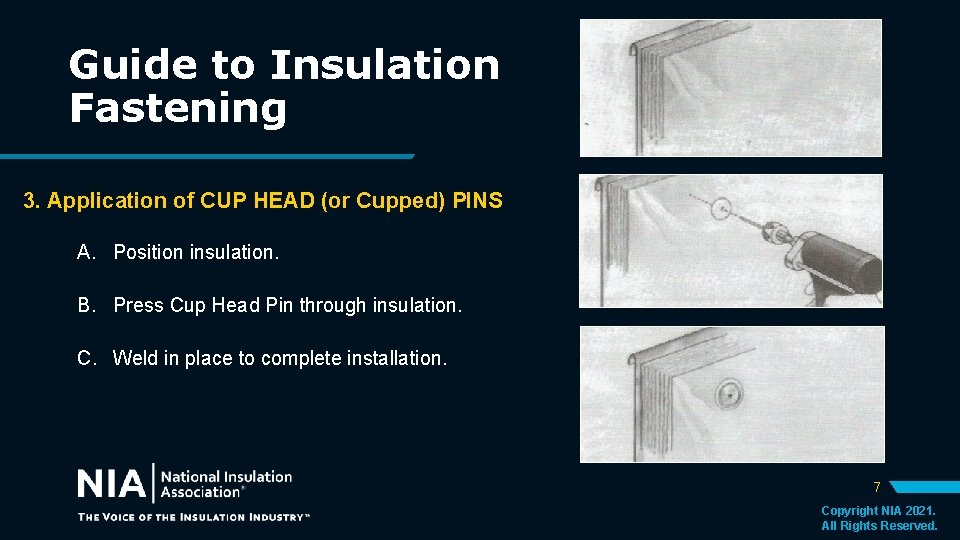 Guide to Insulation Fastening 3. Application of CUP HEAD (or Cupped) PINS A. Position