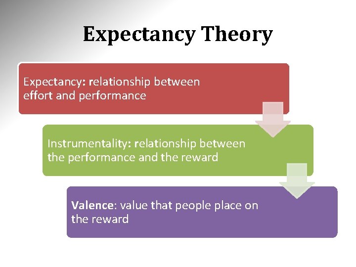 Expectancy Theory Expectancy: relationship between effort and performance Instrumentality: relationship between the performance and