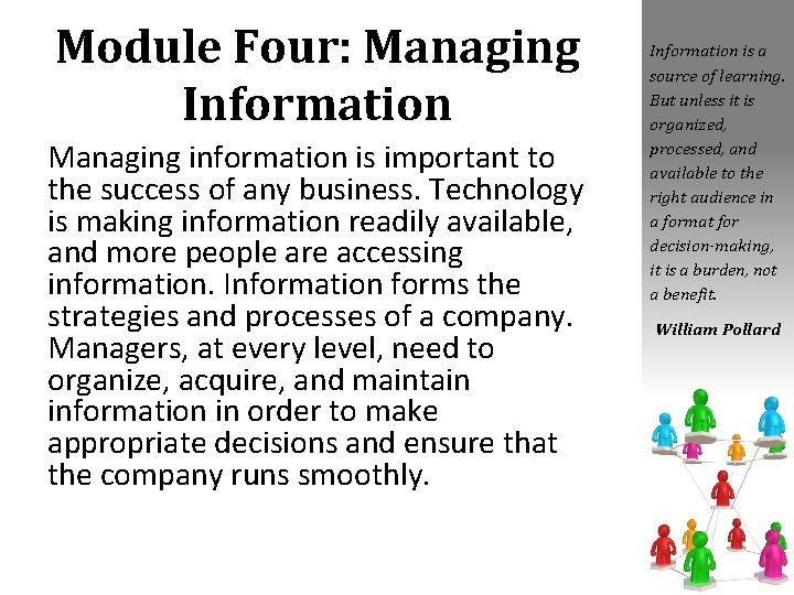 Module Four: Managing Information Managing information is important to the success of any business.