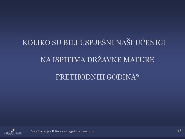 KOLIKO SU BILI USPJEŠNI NAŠI UČENICI NA ISPITIMA DRŽAVNE MATURE PRETHODNIH GODINA? Zašto Gimnazija