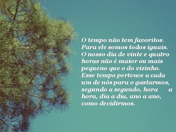 O tempo não tem favoritos. Para ele somos todos iguais. O nosso dia de