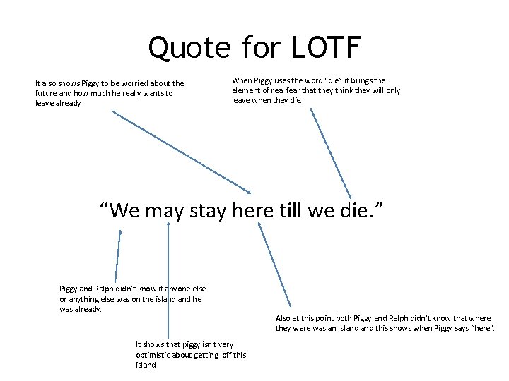Quote for LOTF It also shows Piggy to be worried about the future and