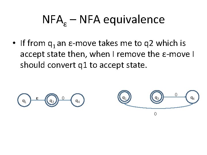 NFAε – NFA equivalence • If from q 1 an ε-move takes me to