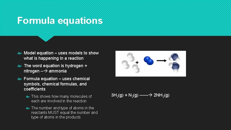 Formula equations Model equation – uses models to show what is happening in a