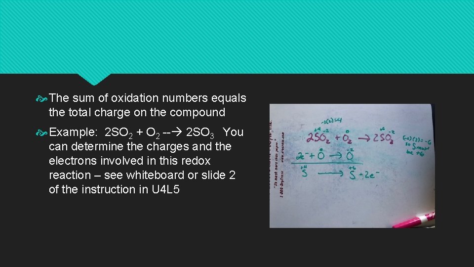  The sum of oxidation numbers equals the total charge on the compound Example: