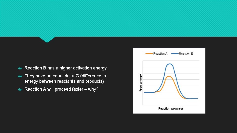  Reaction B has a higher activation energy They have an equal delta G