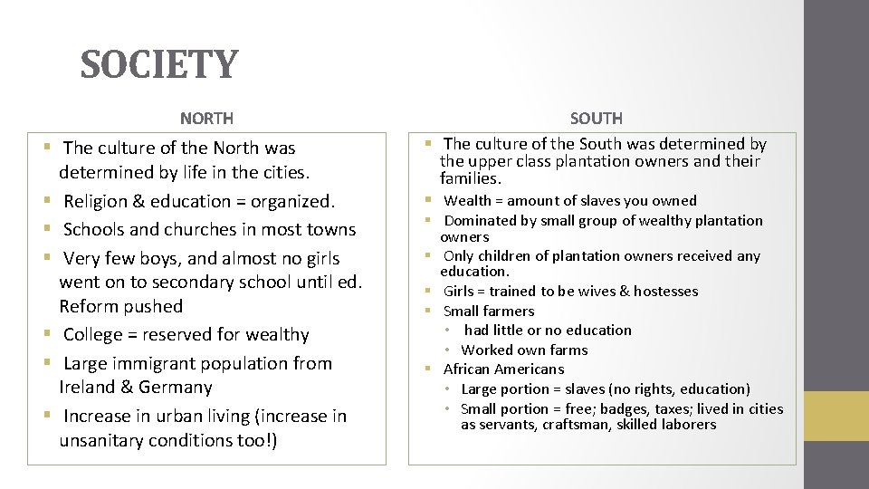 SOCIETY NORTH § The culture of the North was determined by life in the