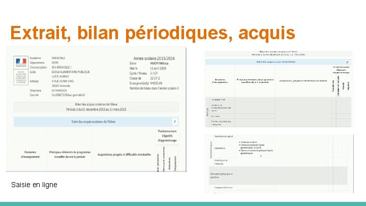 Extrait, bilan périodiques, acquis scolaires de l’élève Saisie en ligne 