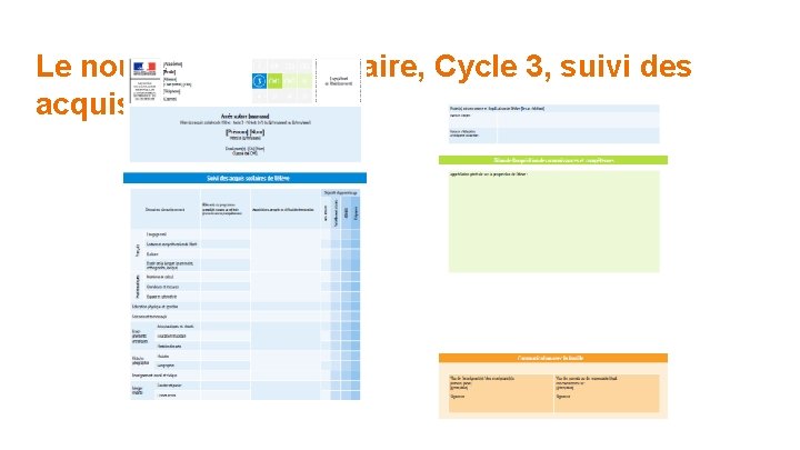 Le nouveau livret scolaire, Cycle 3, suivi des acquis, extrait CM 1 