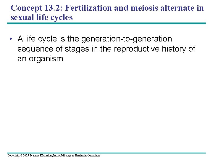 Concept 13. 2: Fertilization and meiosis alternate in sexual life cycles • A life